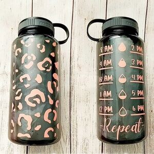 Leopard Print Water Bottle - Black and Coral